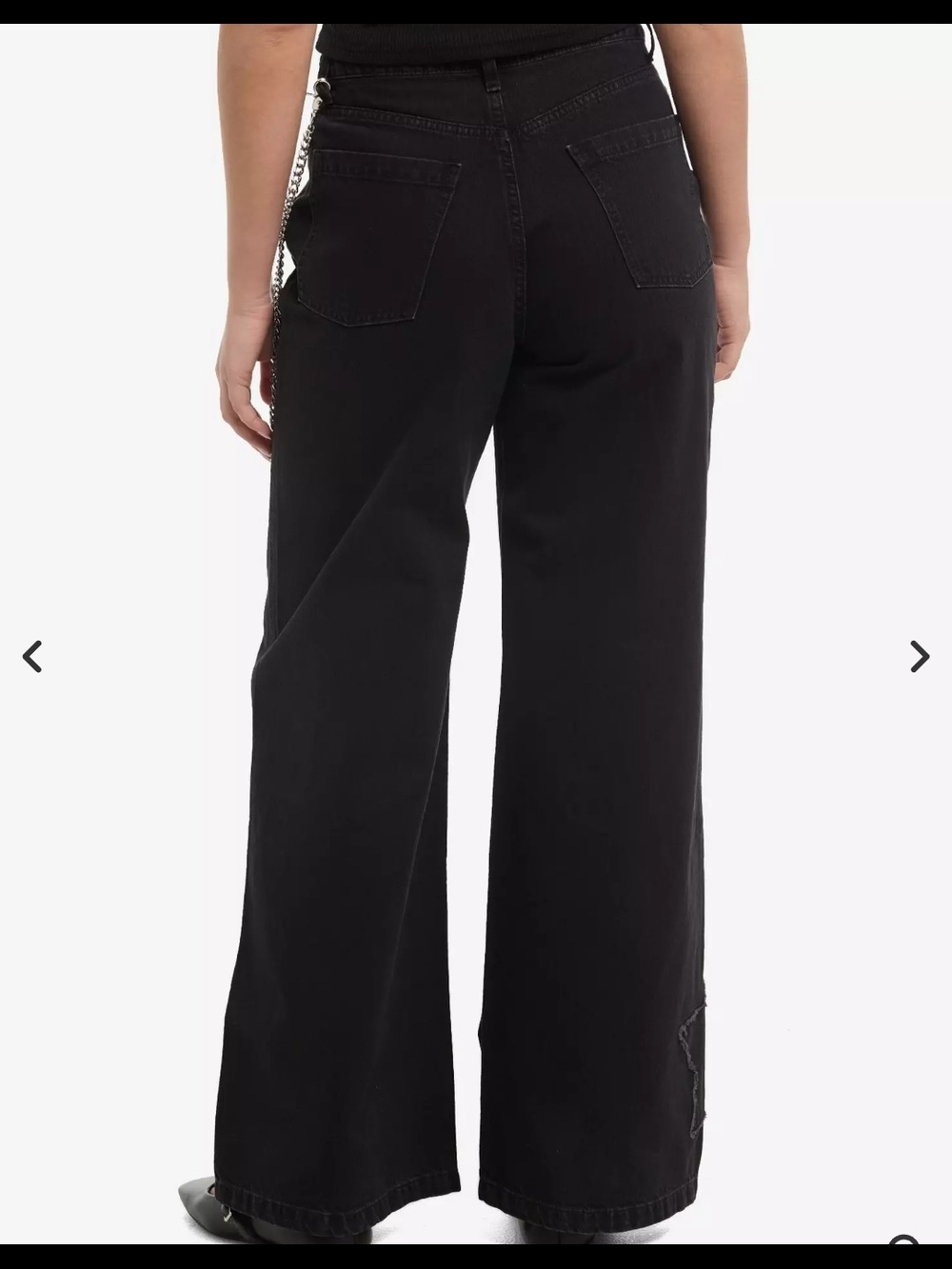 Black Wide Leg Jeans with Silver Chain Charms With Stars - Picture 3 of 7